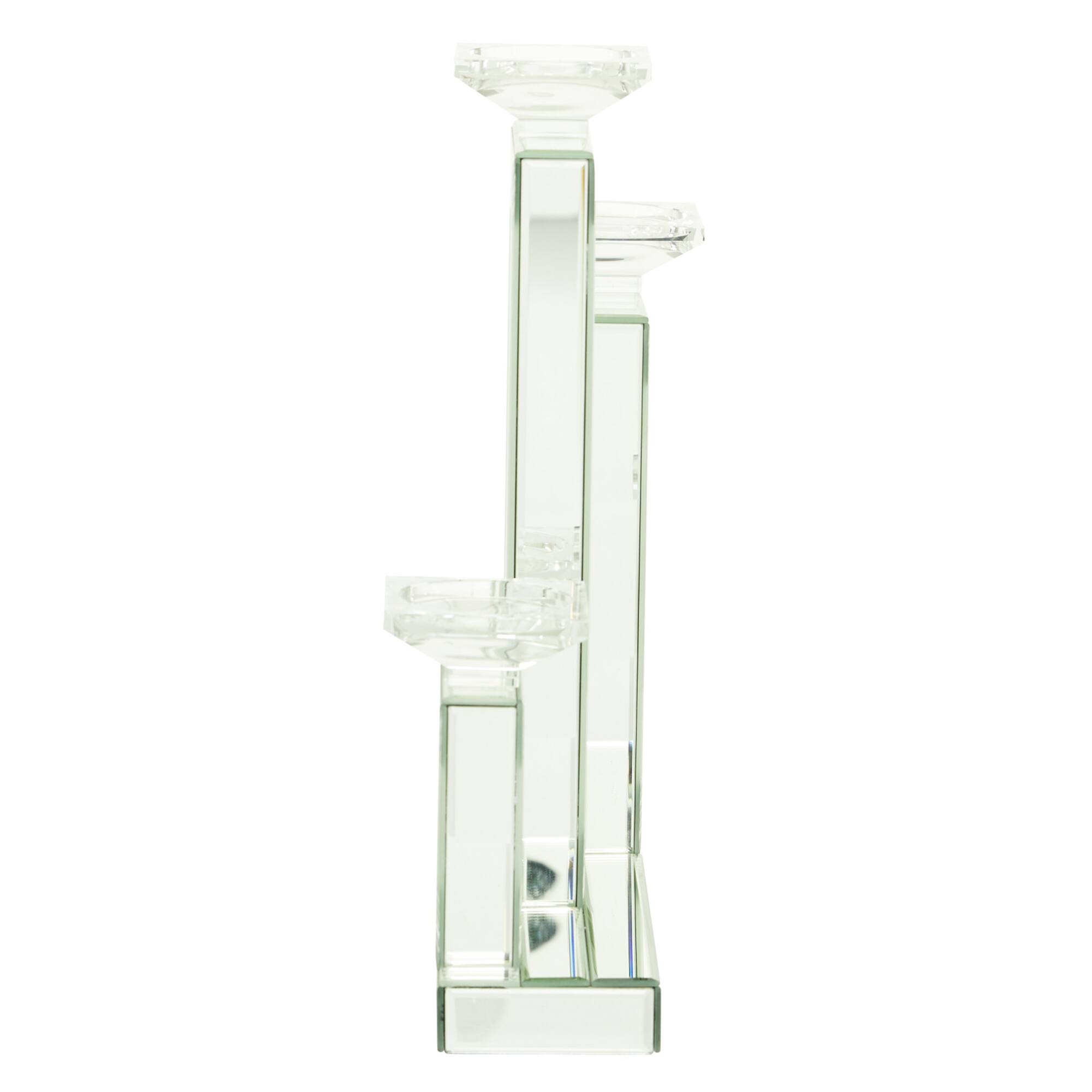 17" Silver Wood Glam Candlestick Holder